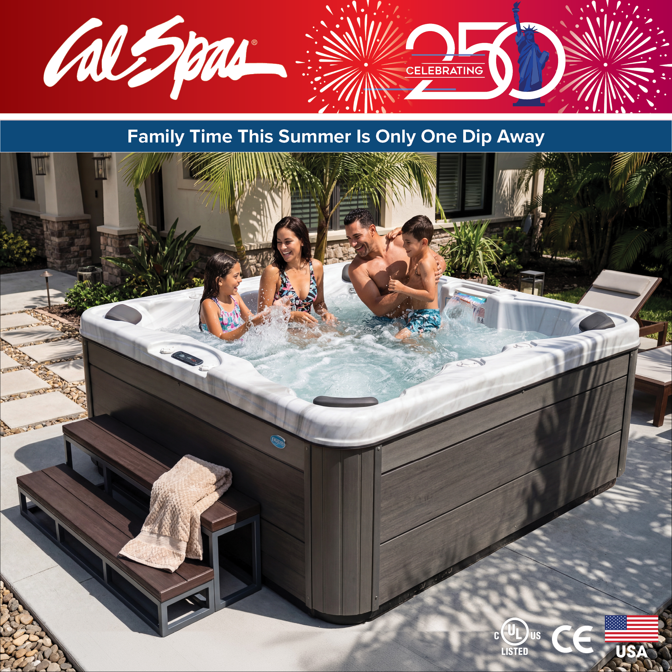 Calspas hot tub being used in a family setting - Depew